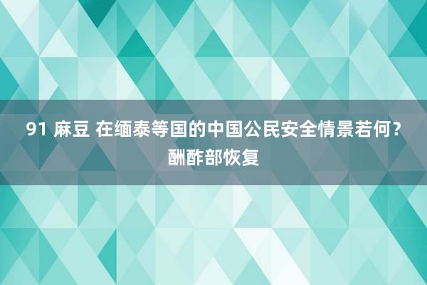 91 麻豆 在缅泰等国的中国公民安全情景若何？酬酢部恢复